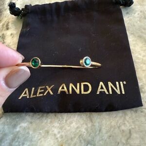 Alex and Ani Gold Cuff with emerald green gemstones